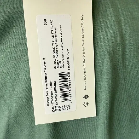 Pact NWT Dark Forest‎ Softspun Pocket Tshirt Dress Sz Small Organic Cotton Green - Picture 9 of 12